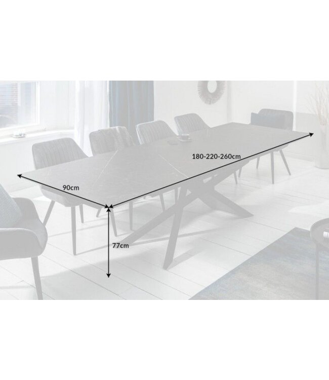 Invicta Interior Uitschuifbare eettafel EUPHORIA 180-220-260cm grafietkeramiek gemaakt in Italie - 40645