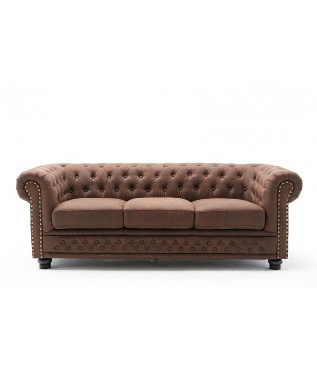 Invicta Interior Chesterfield 3-zitsbank 200cm vintage bruin 3-zits met knoopstiksel en veerkern - 40652