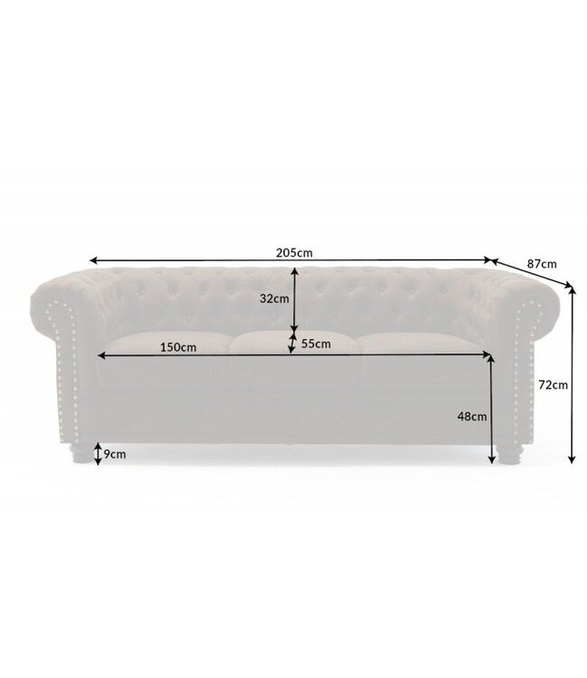 Invicta Interior Chesterfield 3-zitsbank 200cm vintage bruin 3-zits met knoopstiksel en veerkern - 40652