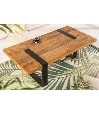 Invicta Interior Industriële salontafel IRON CRAFT 120cm mangohout zwart metalen frame sledeonderstel - 40709