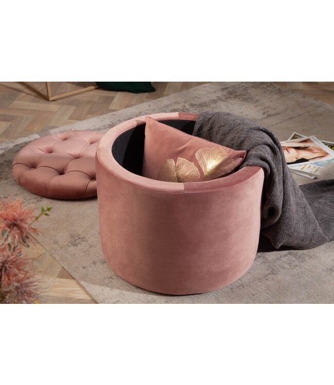 Invicta Interior Elegante kruk MODERN BAROK 50cm oudroze fluwelen opbergmand - 40736