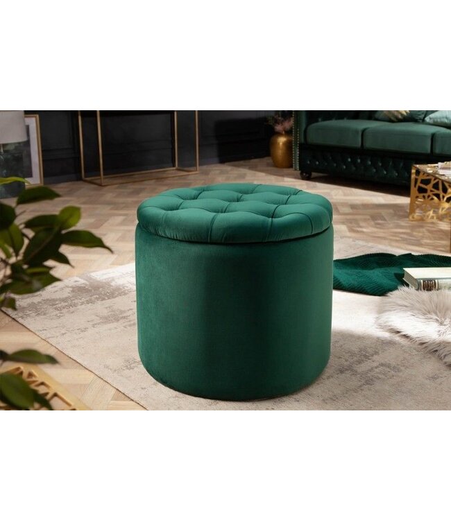 Invicta Interior Elegante kruk MODERN BAROQUE 50cm donkergroene fluwelen opbergmand - 40737