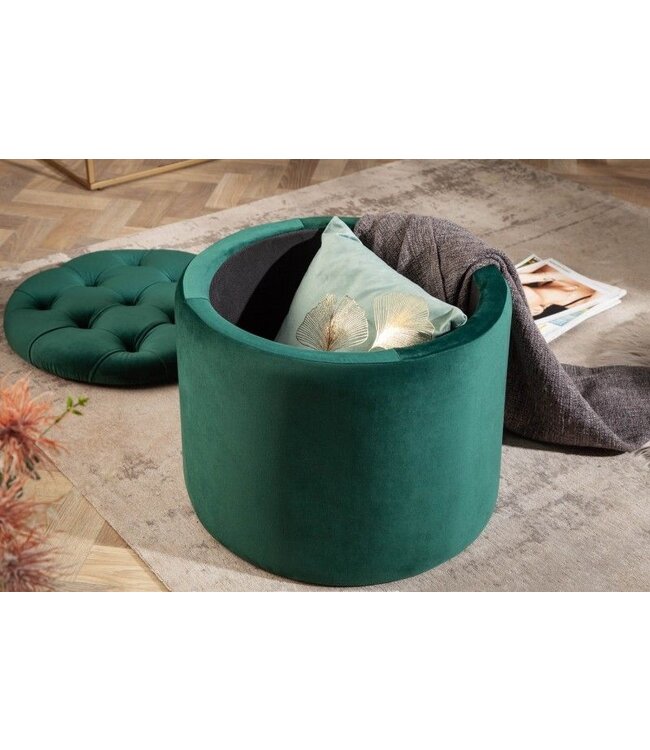 Invicta Interior Elegante kruk MODERN BAROQUE 50cm donkergroene fluwelen opbergmand - 40737