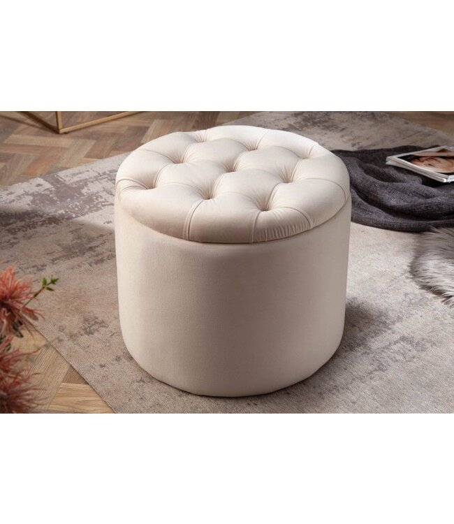 Invicta Interior Elegante kruk MODERN BAROK 50 cm champagne fluwelen opbergmand - 40738