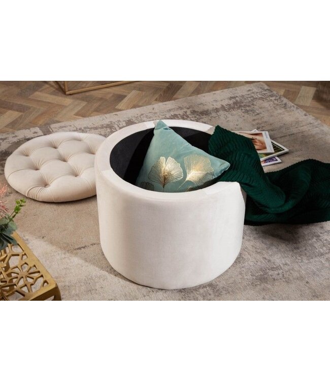 Invicta Interior Elegante kruk MODERN BAROK 50 cm champagne fluwelen opbergmand - 40738