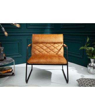 Invicta Interior Retro fauteuil MUSTANG LOUNGER mosterdgeel fluweel met decoratieve stiksels - 40759