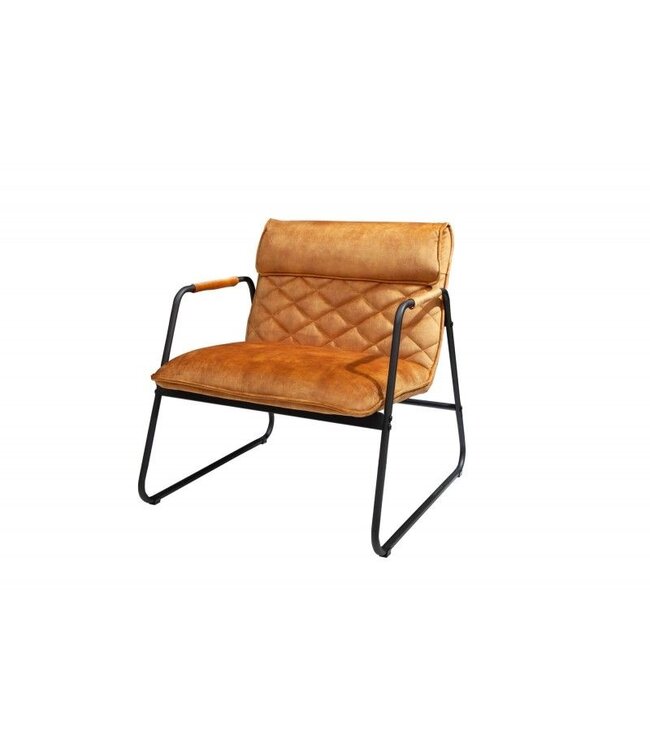 Invicta Interior Retro fauteuil MUSTANG LOUNGER mosterdgeel fluweel met decoratieve stiksels - 40759