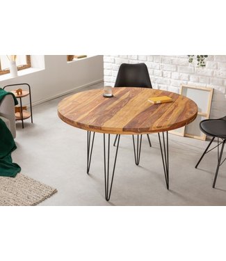 Invicta Interior Ronde eettafel MAKASSAR 120cm naturel zwart Sheesham massief hout Haarspeldpoten - 40780