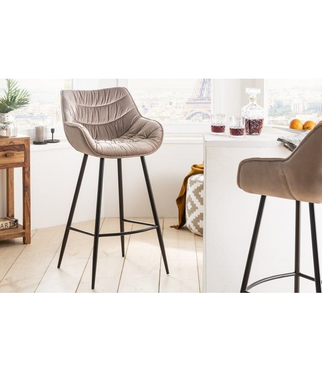 Invicta Interior Retro barkruk THE DUTCH COMFORT champagne fluwelen barstoel met voetsteun - 40836