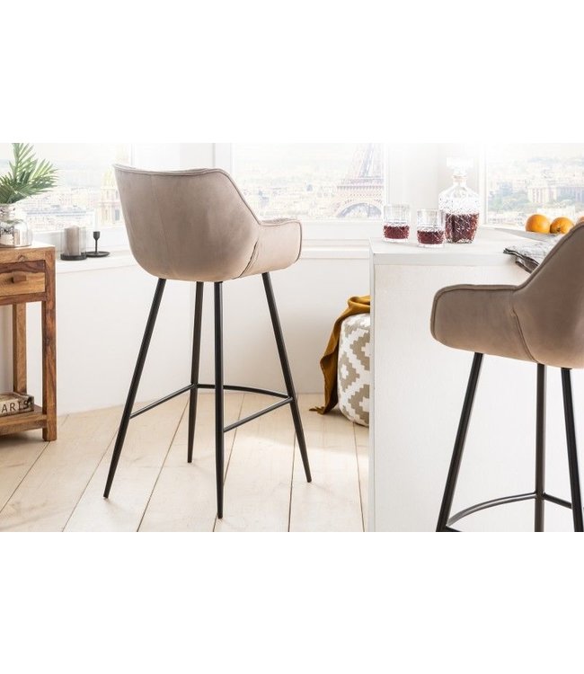 Invicta Interior Retro barkruk THE DUTCH COMFORT champagne fluwelen barstoel met voetsteun - 40836