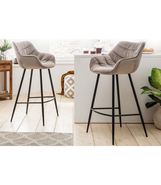 Invicta Interior Retro barkruk THE DUTCH COMFORT champagne fluwelen barstoel met voetsteun - 40836