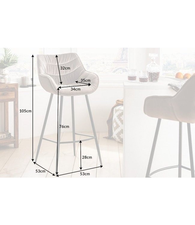 Invicta Interior Retro barkruk THE DUTCH COMFORT champagne fluwelen barstoel met voetsteun - 40836