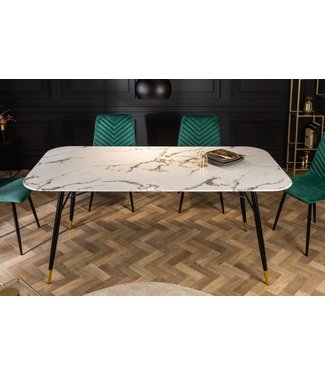 Invicta Interior Design eettafel PARIS 180cm wit kristalglas met marmer decor - 40845