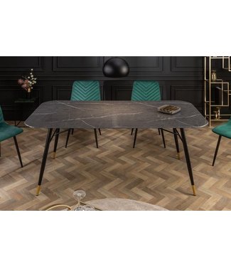 Invicta Interior Design eettafel PARIS 180cm antraciet kristalglas met marmer decor - 40846