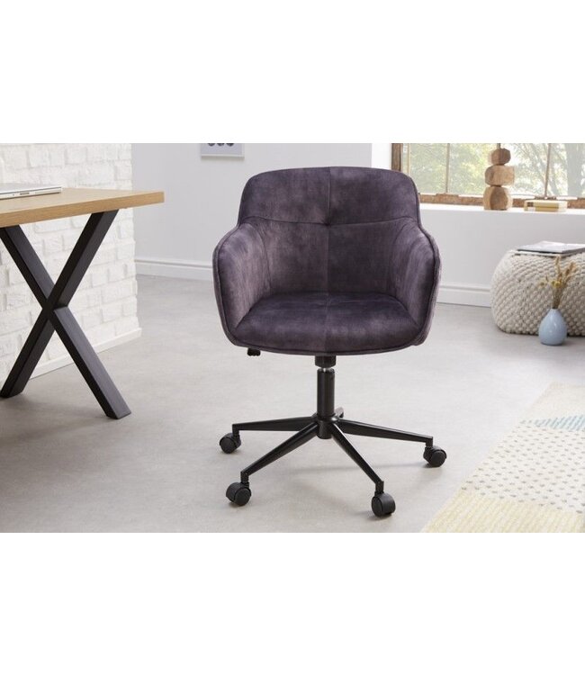 Invicta Interior In hoogte verstelbare bureaustoel EUPHORIA donkergrijs fluweel met decoratieve stiksels - 40865