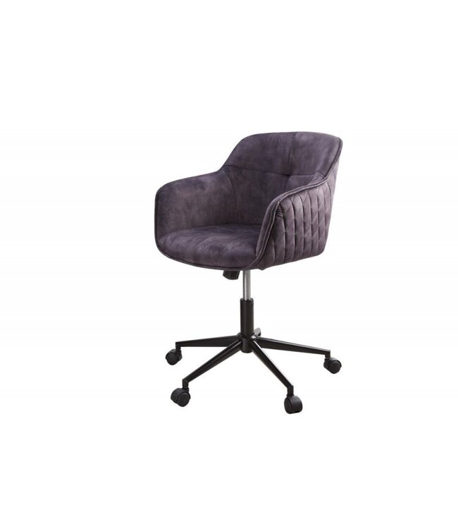 Invicta Interior In hoogte verstelbare bureaustoel EUPHORIA donkergrijs fluweel met decoratieve stiksels - 40865