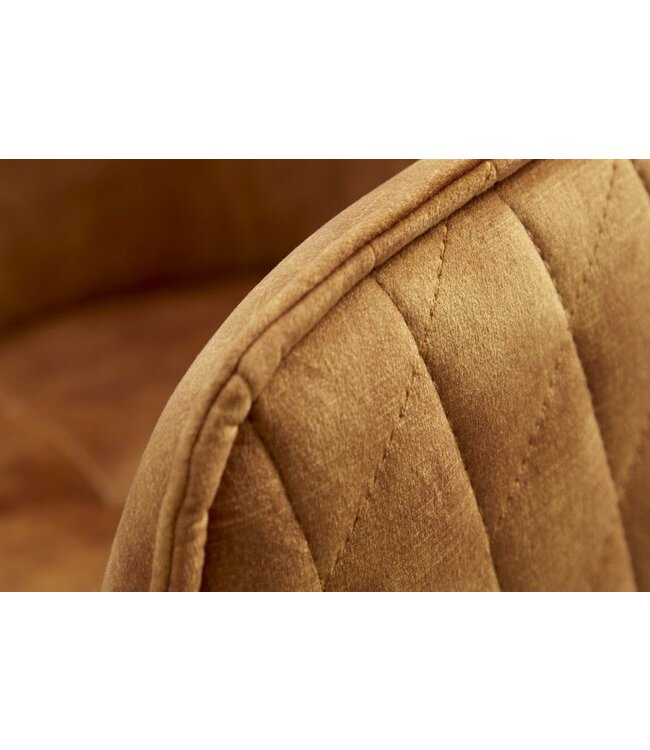 Invicta Interior In hoogte verstelbare bureaustoel EUPHORIA mosterdgeel fluweel met decoratieve stiksels - 40866