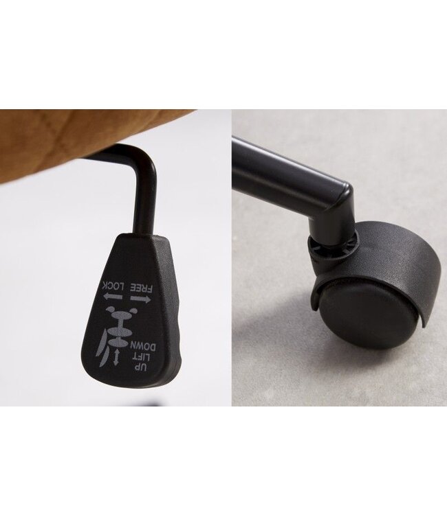 Invicta Interior In hoogte verstelbare bureaustoel EUPHORIA mosterdgeel fluweel met decoratieve stiksels - 40866