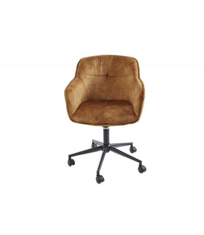 Invicta Interior In hoogte verstelbare bureaustoel EUPHORIA mosterdgeel fluweel met decoratieve stiksels - 40866