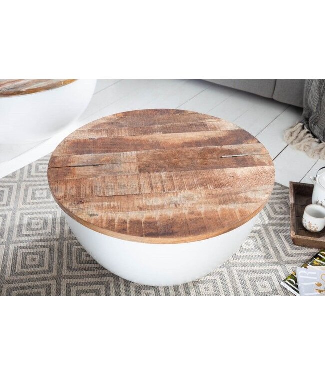 Invicta Interior Ronde salontafel INDUSTRIELE OPSLAG 60cm wit natuurlijk mangohout met opbergruimte handgemaakt - 40892