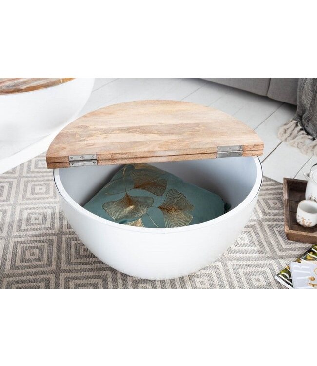 Invicta Interior Ronde salontafel INDUSTRIELE OPSLAG 60cm wit natuurlijk mangohout met opbergruimte handgemaakt - 40892