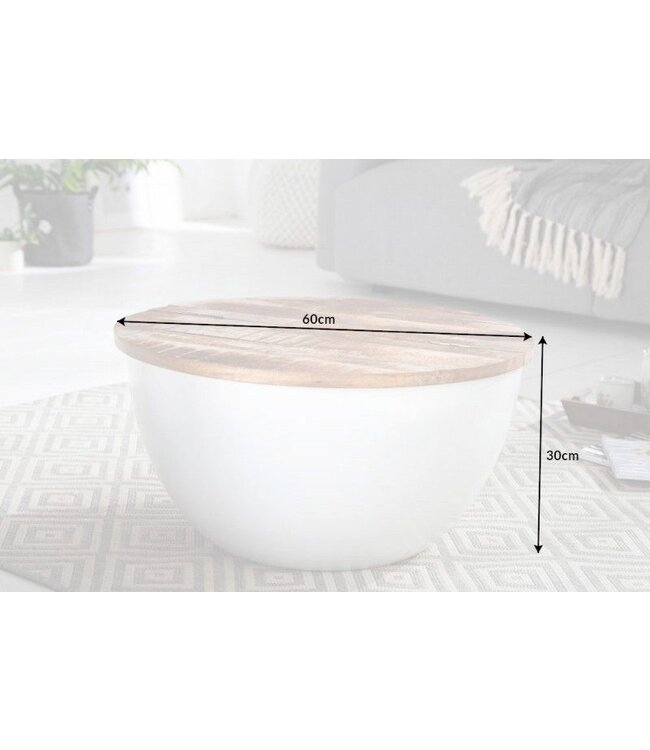 Invicta Interior Ronde salontafel INDUSTRIELE OPSLAG 60cm wit natuurlijk mangohout met opbergruimte handgemaakt - 40892