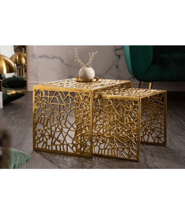 Invicta Interior Handgemaakte salontafel ABSTRACT 50cm set van 2 goud in Gap-design - 40899