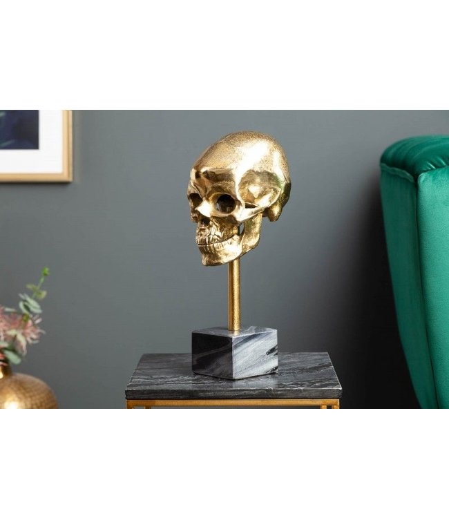 Invicta Interior Elegant sculptuur SKULL 35cm gouden schedel met marmeren voet - 40908