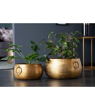 Invicta Interior Handgemaakte schalenset van 2 ORIENT gouden bloempotten in gehamerd ontwerp - 40910