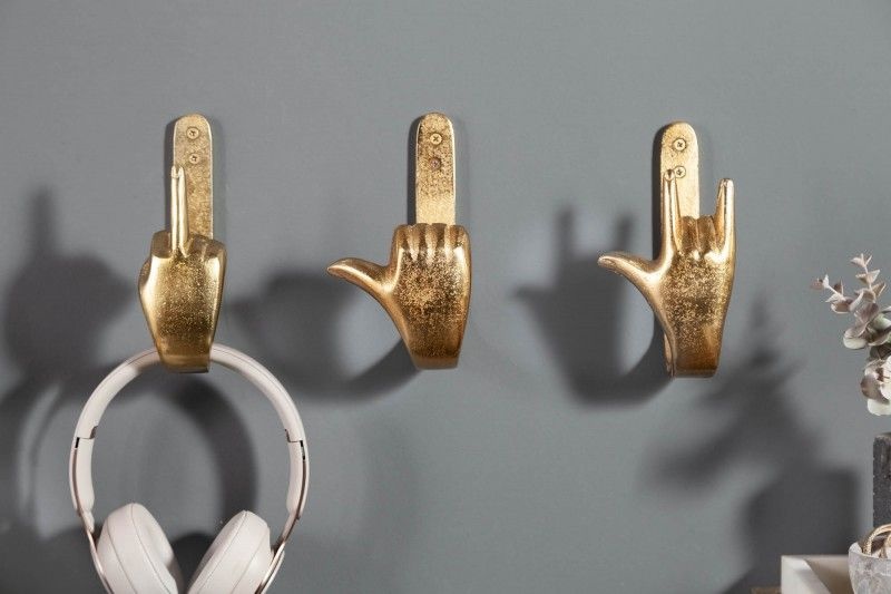 Extravagante kapstokken FINGERS goud set van 3 wandkapstokken - 40917