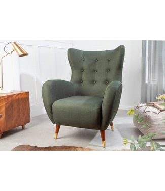 Invicta Interior Retro design fauteuil DON flesgroene veerkern gouden voetdoppen - 40984