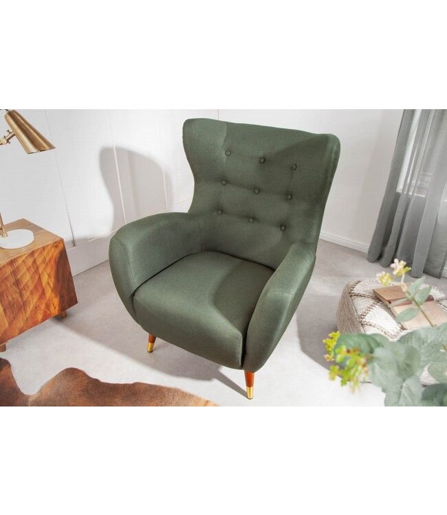 Invicta Interior Retro design fauteuil DON flesgroene veerkern gouden voetdoppen - 40984
