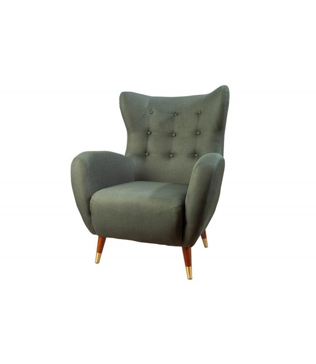 Invicta Interior Retro design fauteuil DON flesgroene veerkern gouden voetdoppen - 40984