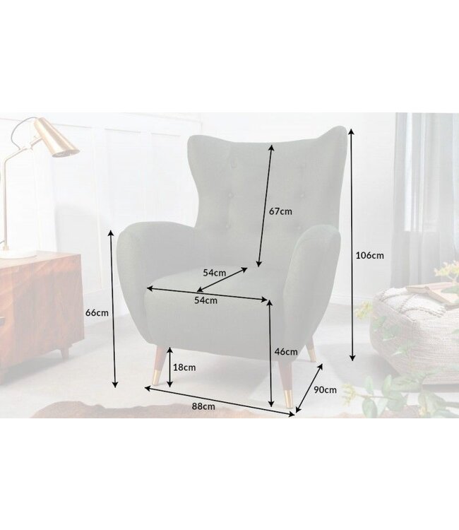 Invicta Interior Retro design fauteuil DON flesgroene veerkern gouden voetdoppen - 40984