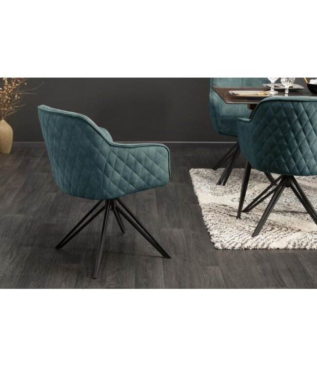 Invicta Interior Draaibare design stoel EUPHORIA petrol fluweel met armleuning metalen frame zwart - 40999