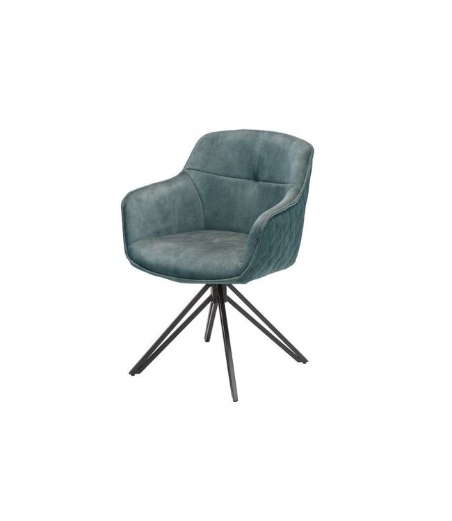 Invicta Interior Draaibare design stoel EUPHORIA petrol fluweel met armleuning metalen frame zwart - 40999