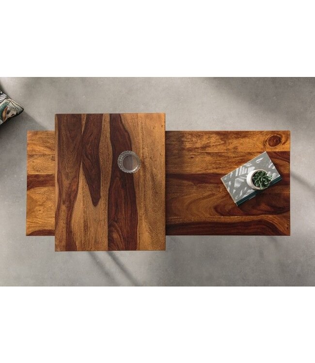 Invicta Interior Set van 2 design salontafels ELEMENTS 100cm Sheesham massief hout steenafwerking metalen frame - 41069