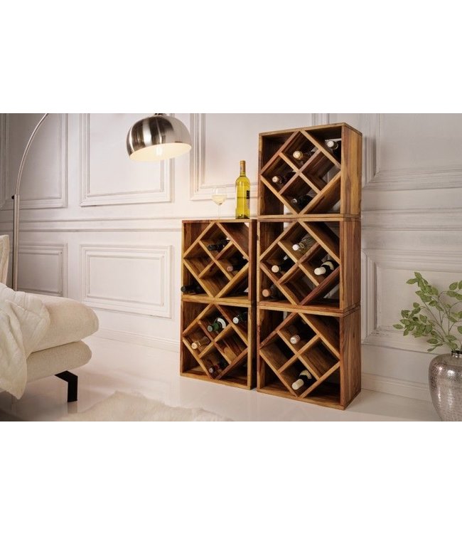 Invicta Interior Massief houten wijnrek CUBUS 40 cm Handgemaakte bijzettafel met sheesham steenafwerking - 41137