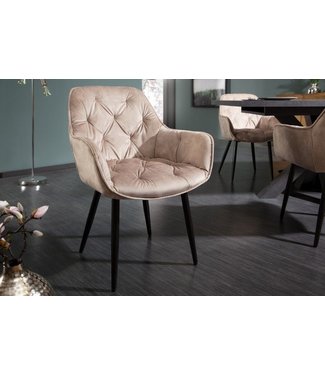 Invicta Interior Design stoel MILANO champagne fluweel met Chesterfield quilting - 41178