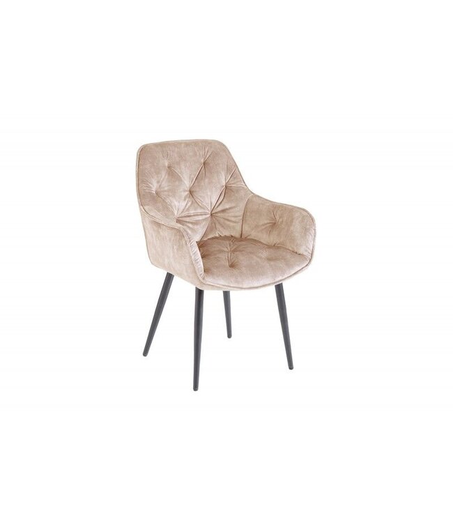 Invicta Interior Design stoel MILANO champagne fluweel met Chesterfield quilting - 41178