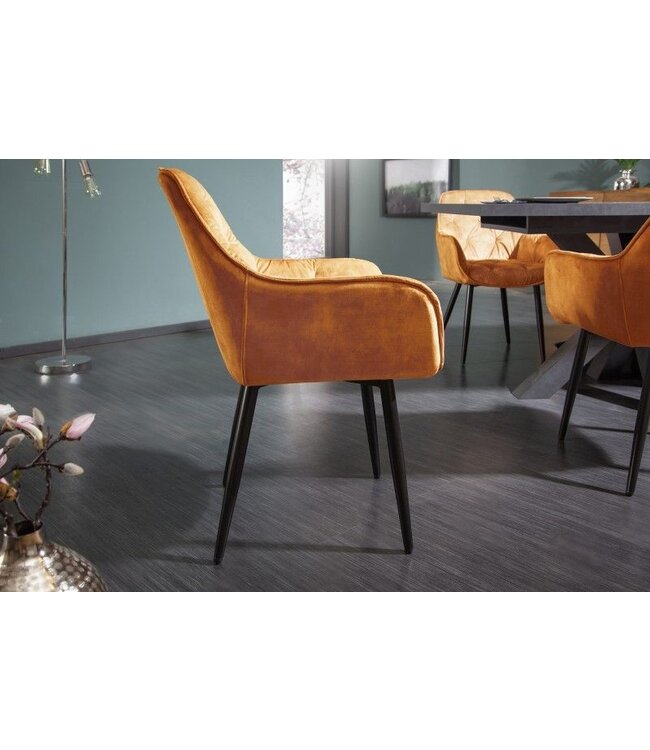 Invicta Interior Design stoel MILANO mosterdgeel fluweel met Chesterfield quilting - 41179