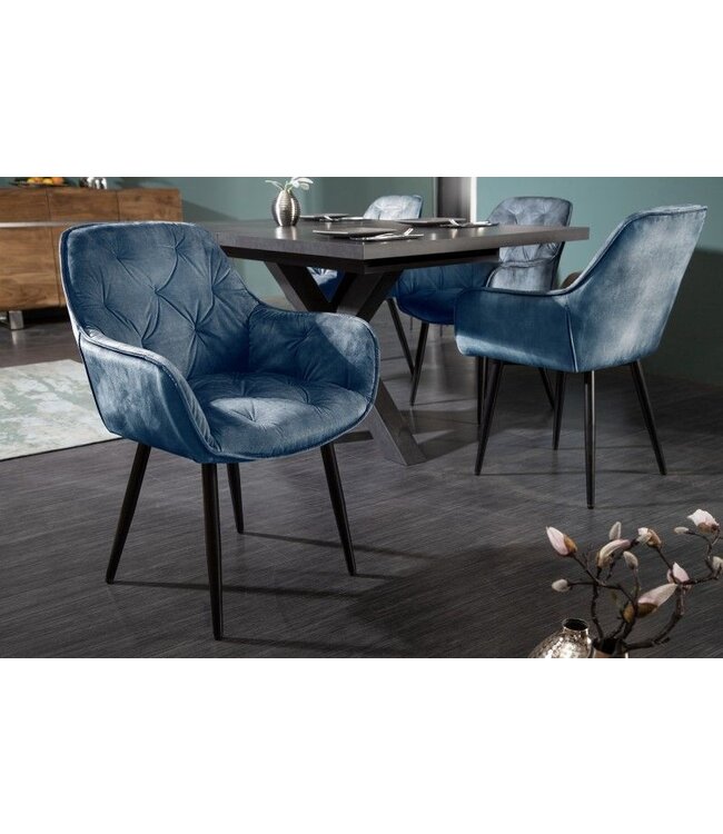 Invicta Interior Design stoel MILANO petrol fluweel met Chesterfield quilting - 41181