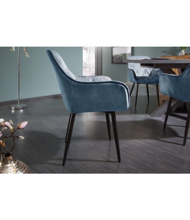 Invicta Interior Design stoel MILANO petrol fluweel met Chesterfield quilting - 41181