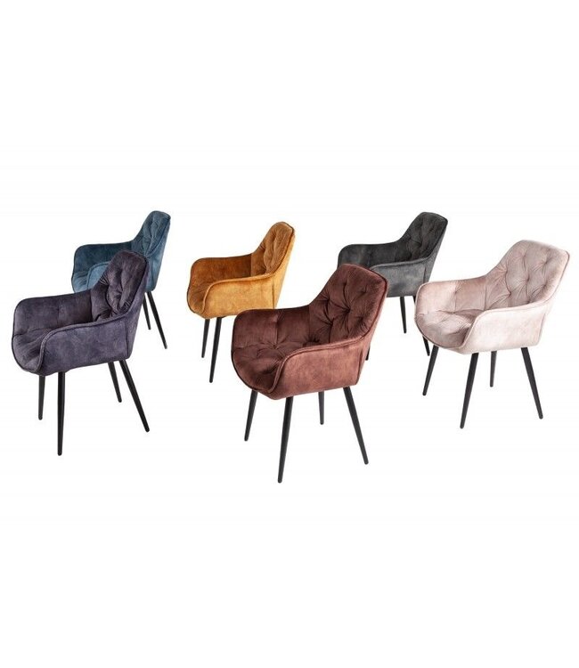 Invicta Interior Design stoel MILANO petrol fluweel met Chesterfield quilting - 41181