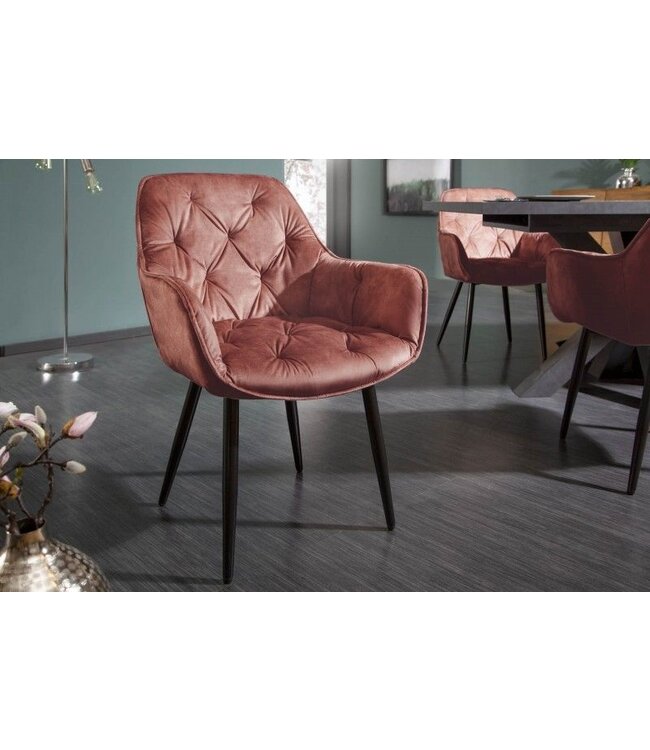 Invicta Interior Design stoel MILANO bruin fluweel met Chesterfield quilting - 41182