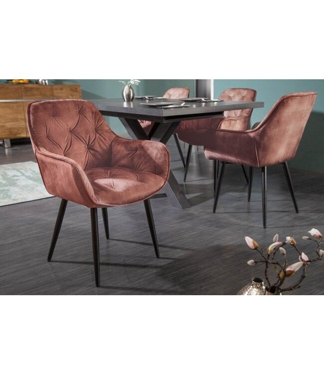 Invicta Interior Design stoel MILANO bruin fluweel met Chesterfield quilting - 41182