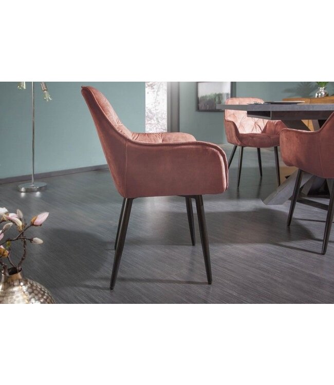 Invicta Interior Design stoel MILANO bruin fluweel met Chesterfield quilting - 41182