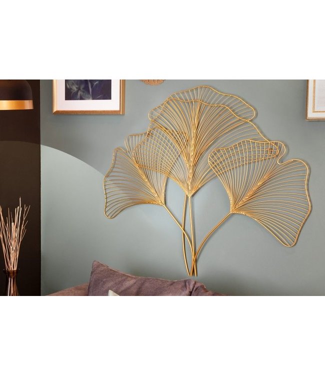 Invicta Interior Elegante wanddecoratie GINKGO 90cm goud in filigrane bladvorm - 41274