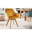 Invicta Interior Draaibare design stoel LIVORNO mosterdgeel fluweel beukenhouten poten met armleuningen - 41310