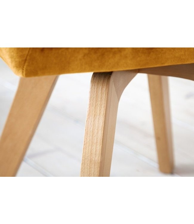 Invicta Interior Draaibare design stoel LIVORNO mosterdgeel fluweel beukenhouten poten met armleuningen - 41310